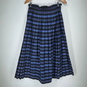Cullinane Vintage Striped Pleated Midi Skirt Paperbag Waist Cotton Medium Preppy